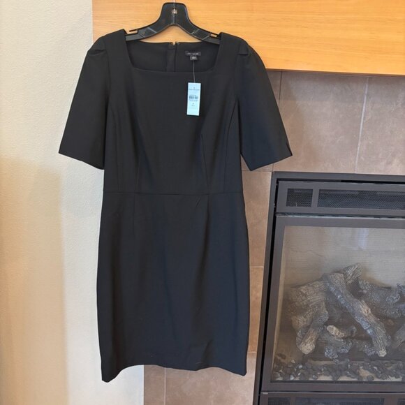 ANN TAYLOR The Petite Elbow Sleeve Square Neck Dress Seasonless Stretch Sz 6P - Picture 2 of 12